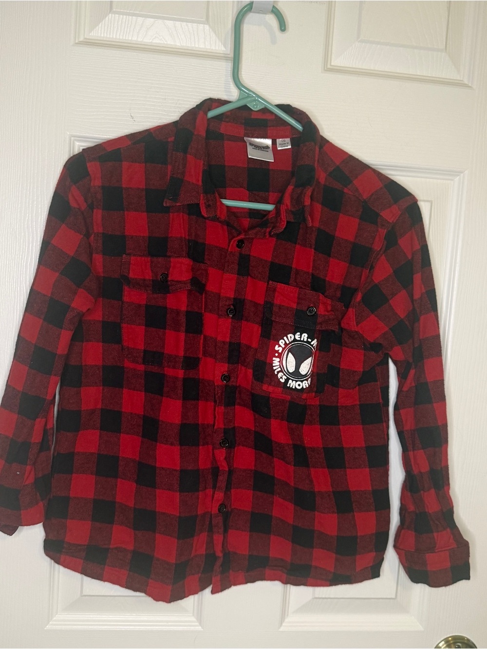 Spider-Man: Across the Spider-Verse Miles Morales Buffalo Plaid Flannel Shirt LG